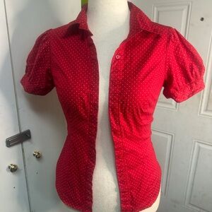 Chic Red Polka Dot Button Down Shirt